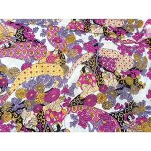 Vintage Japanese Novelty Fabric Geisha Floral Mod 60s Textile Knit blend